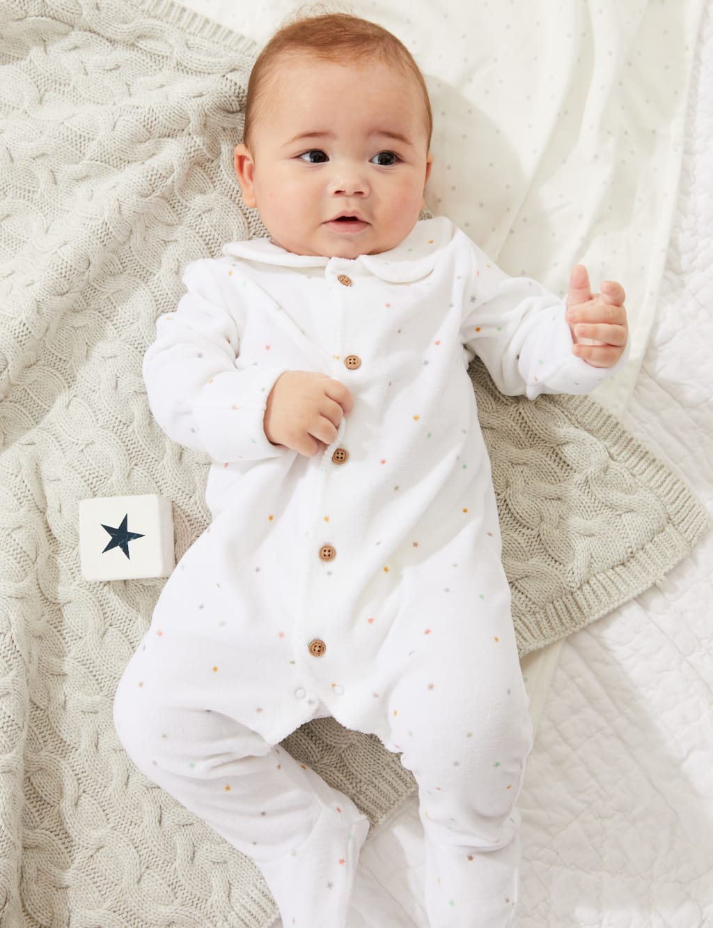 Pure Cotton Velour Star Sleepsuit (7lbs - 1 Yr) image 1