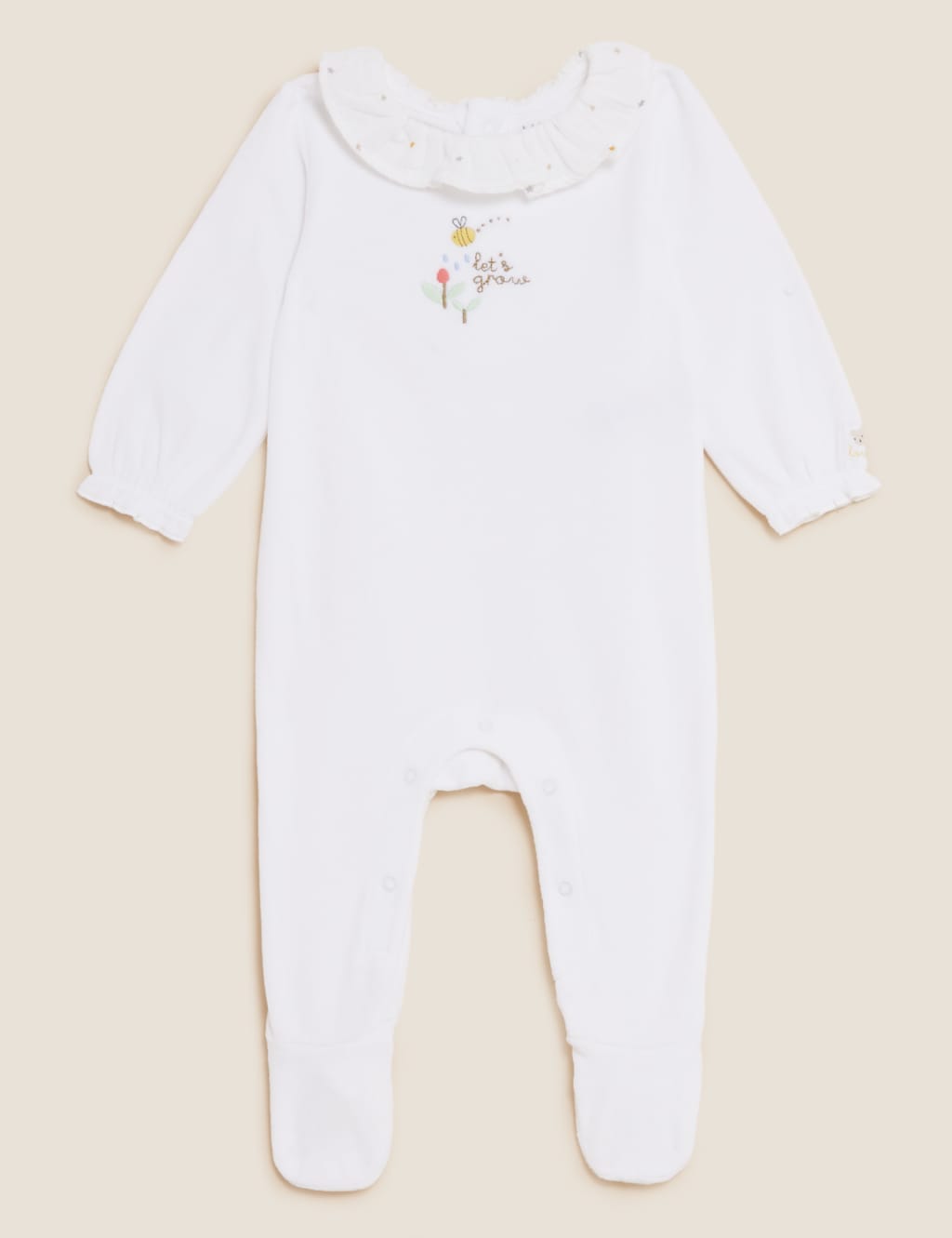 Cotton Rich Velour Bee Sleepsuit (7lbs - 1 Yr) image 1