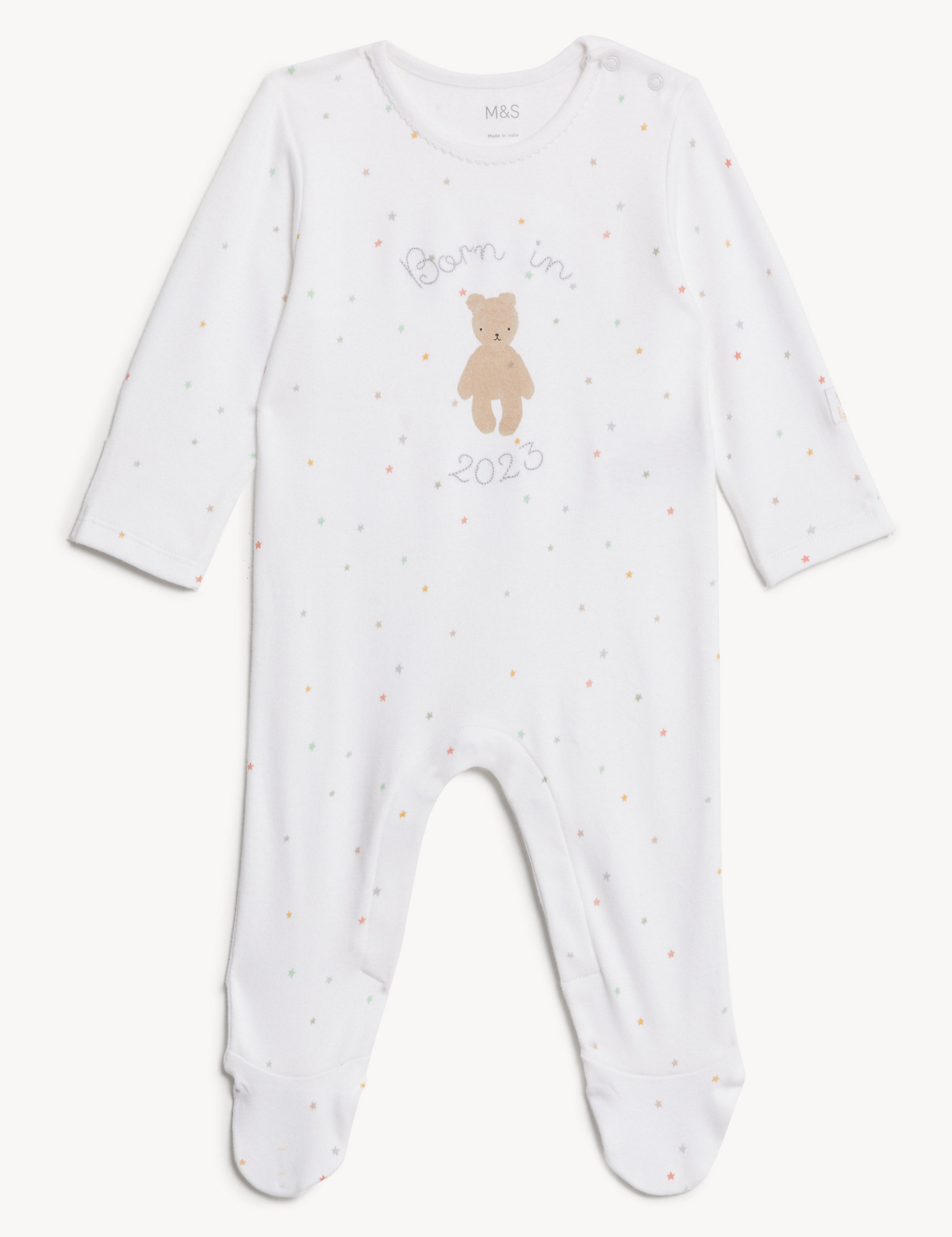 Pure Cotton Born In 2023 Star Sleepsuit (7lbs - 1 Yr)