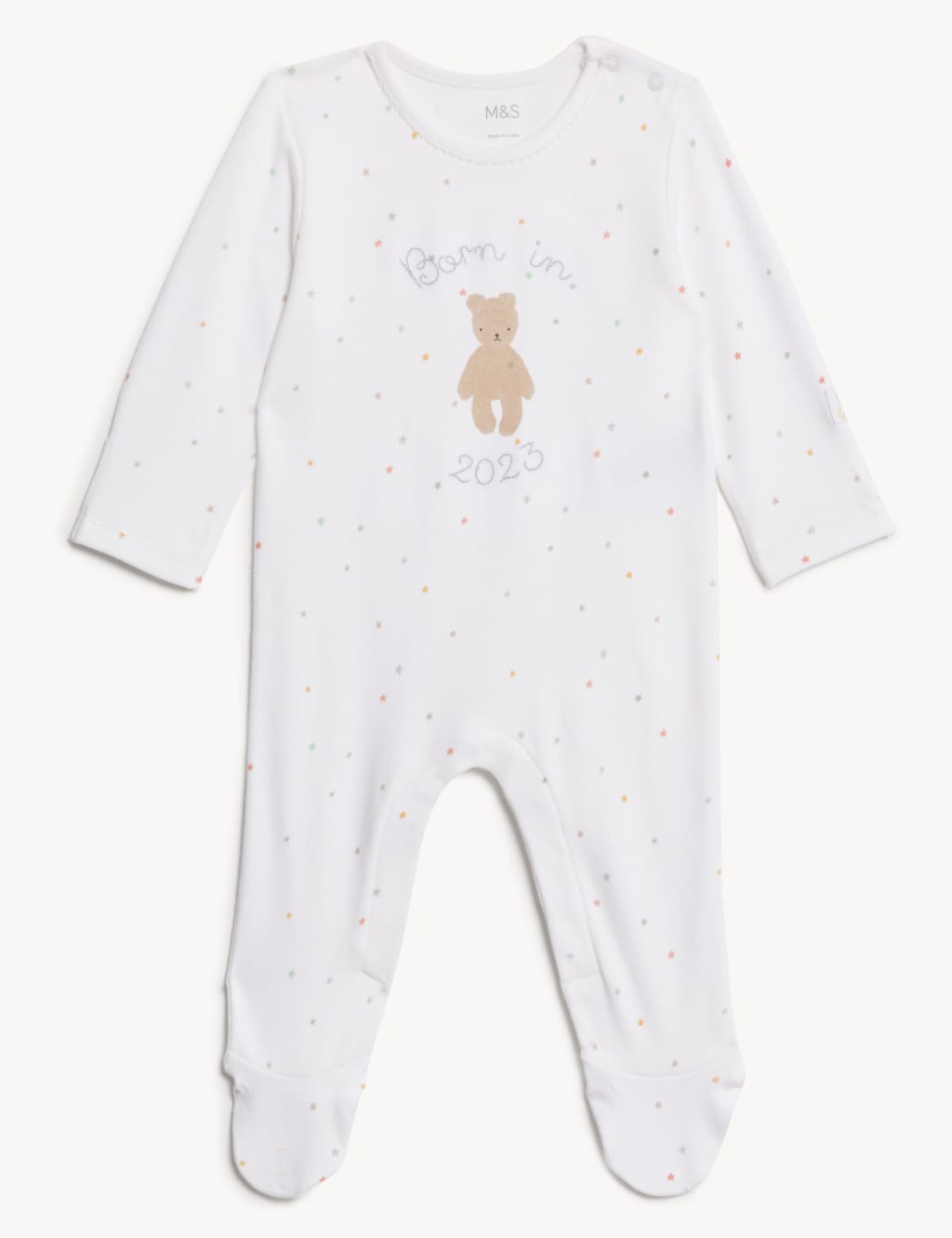 Pure Cotton Born In 2023 Star Sleepsuit (7lbs-1 Yr) image 1