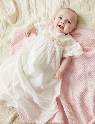 M&S Pure Cotton Embroidered Christening Gown (7lbs-12Mths) - NB - Ivory, Ivory