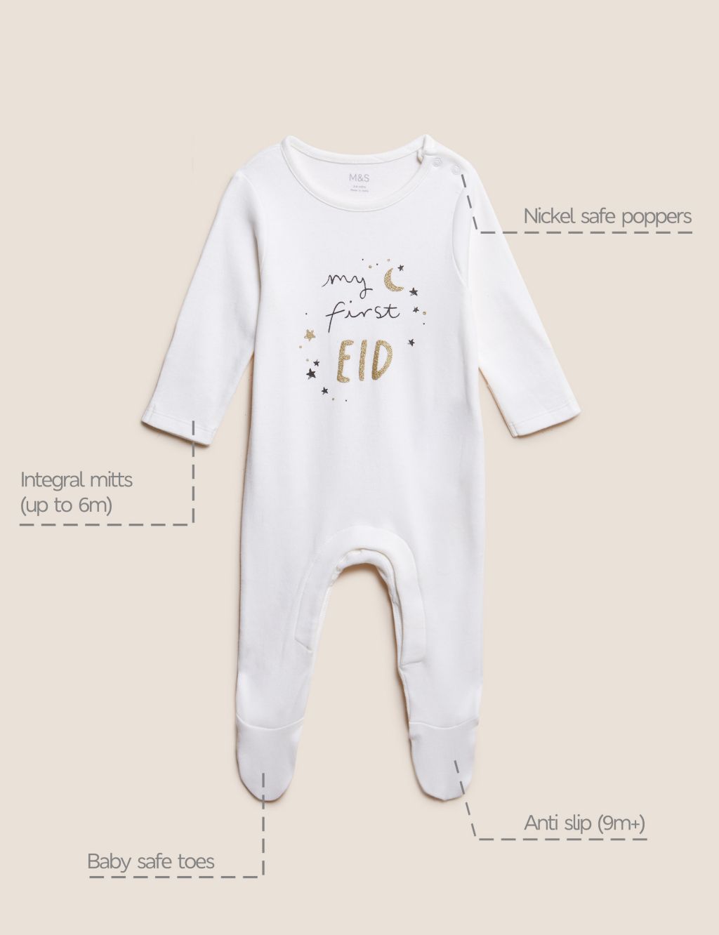 Pure Cotton My First Eid Sleepsuit (6½lbs - 12 Mths) image 10