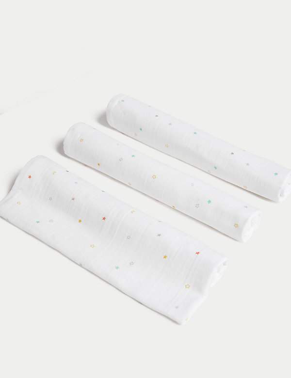 3pk Pure Cotton Stars Muslin Squares - BE