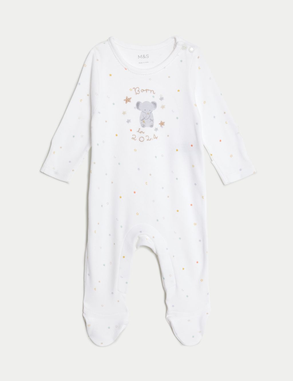 Pure Cotton Born In 2024 Sleepsuit (7lbs-9 Mths) image 2