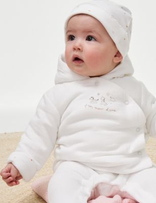 M&S Pure Cotton Animal Hooded Jacket (7lbs-1 Yrs) - NB - White Mix, White Mix