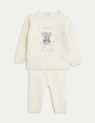 Conjunto de 2 piezas de punto con diseño de elefantes 'Born in 2024' (7&nbsp;lbs-9&nbsp;meses) - US