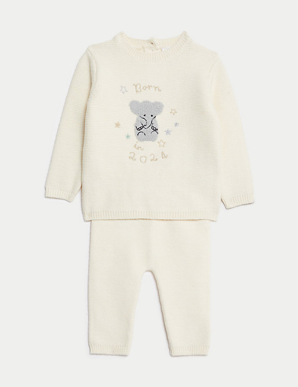 2pc Born in 2024 Knitted Elephant Outfit (0-9 Mths) - TW