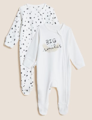 

Unisex,Boys,Girls 2pk Pure Cotton Printed Sleepsuits (0-3 Yrs) - Cream Mix, Cream Mix