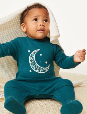 M&S Pure Cotton Eid Moon Sleepsuit (7lbs-1 Yrs) - 6-9 M - Green Mix, Green Mix