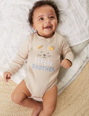 Pure Cotton Little Brother Slogan Bodysuit (7lbs-9 Mths) - NZ