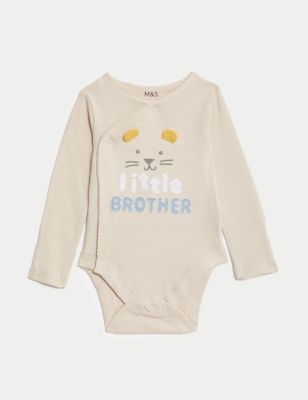 Pure Cotton Little Brother Slogan Bodysuit (7lbs-9 Mths)