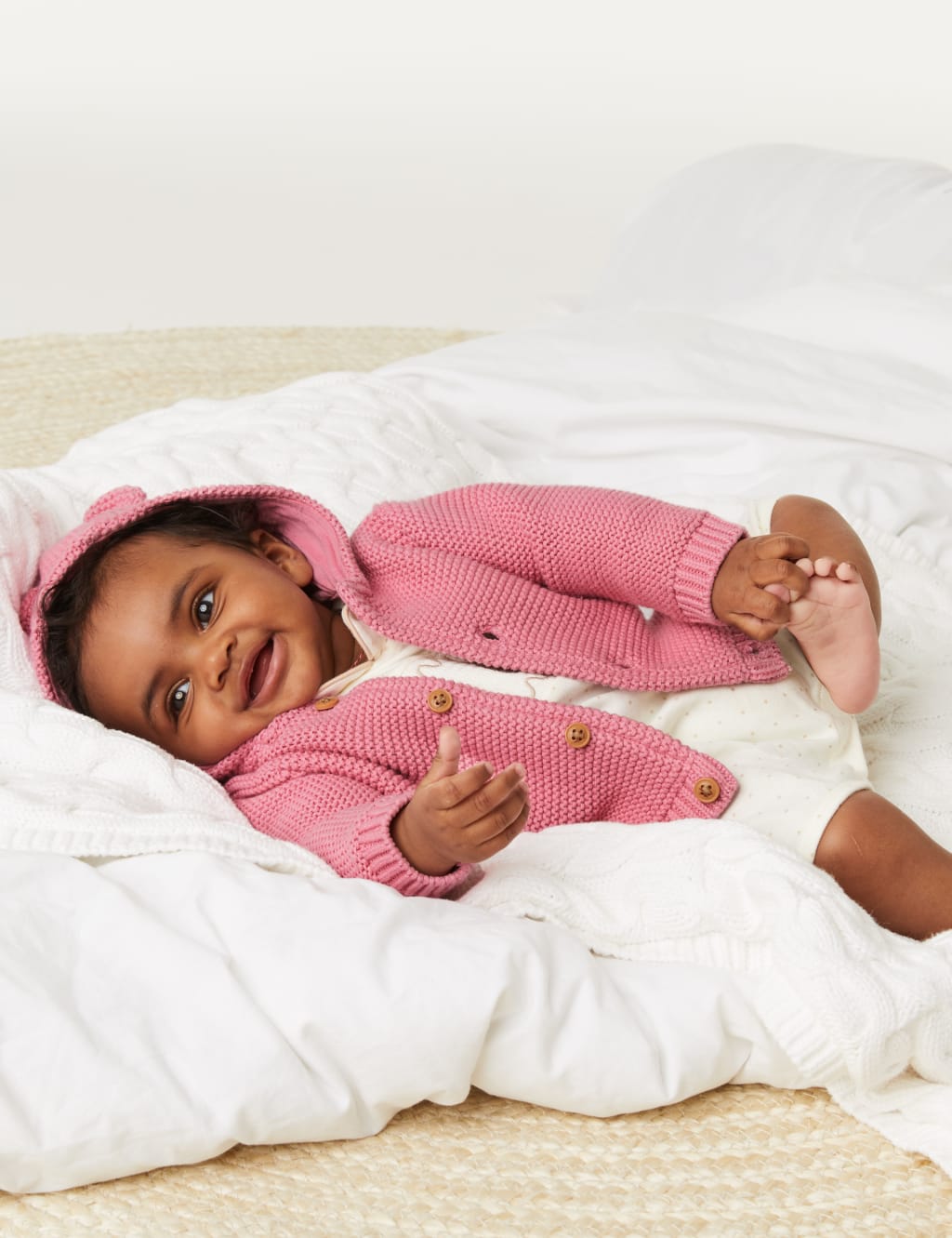 Pure Cotton Chunky Knitted Cardigan (0-3 Yrs) image 1