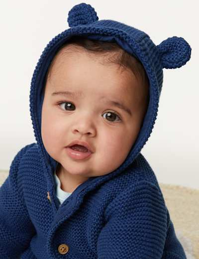 Pure Cotton Chunky Knitted Cardigan (0-3 Yrs)
