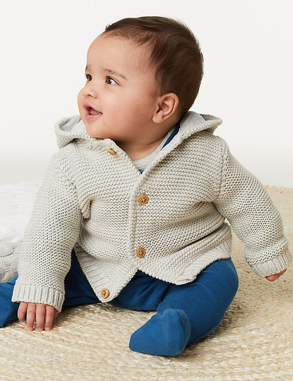 Pure Cotton Chunky Knitted Cardigan (0-3 Yrs) - GR