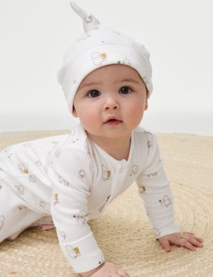 M&S 4pc Pure Cotton Outfit (7lbs-1 Yrs) - NB - White Mix, White Mix