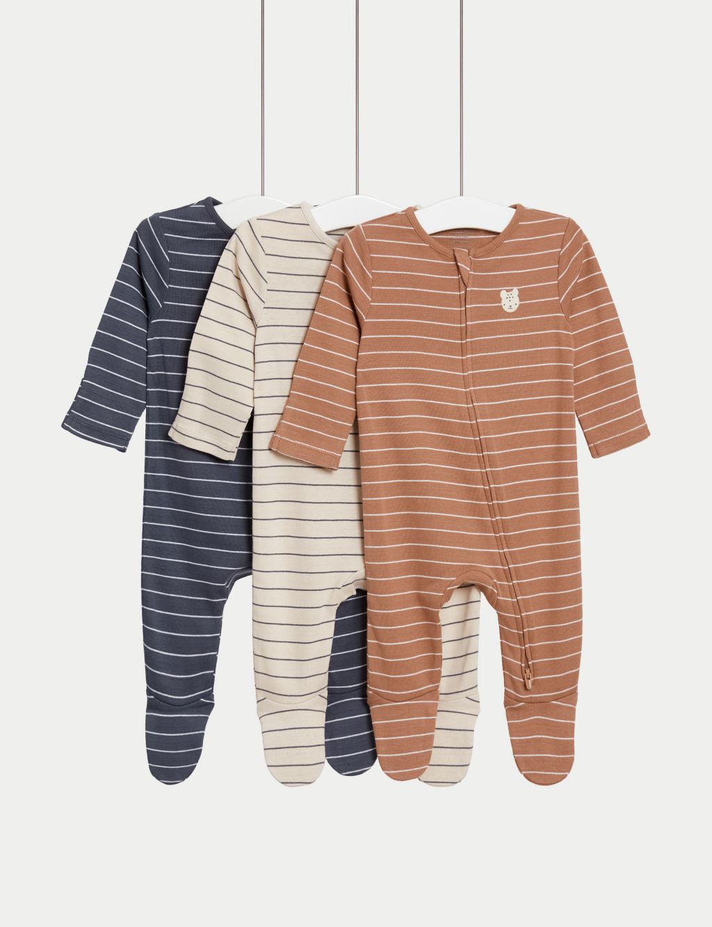 3pk Pure Cotton Striped Sleepsuits (6½lbs-3 Yrs)