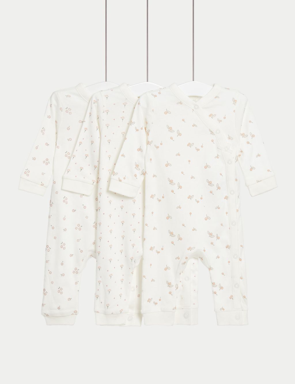 3pk Pure Cotton Floral Sleepsuits (0-3 Yrs)