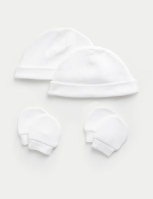 M&S 2pk Premature Hats & Mittens Set (3lbs-4lbs) - PREM4 - White, White