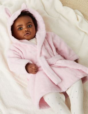 

M&S Collection Albornoz 100% algodón con capucha con diseño de conejito (7 lbs - 3 años) - Soft Pink, Soft Pink