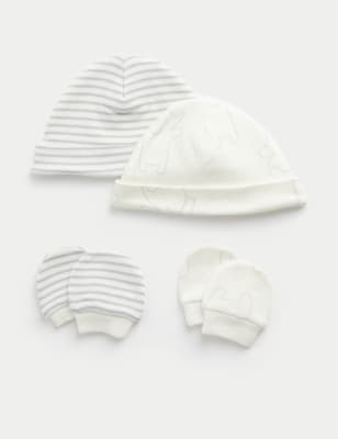 Unisex,Boys,Girls M&S Collection 2Pk Premature Hats & Mittens Set (3Lbs-4Lbs) - White Mix