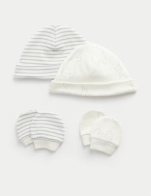 M&S 2pk Premature Hats & Mittens Set (3lbs-4lbs) - PREM3 - White Mix, White Mix