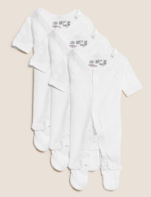 M&S 3pk Pure Cotton Premature Sleepsuits (3lbs-4lbs) - PREM4 - White, White