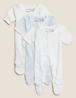 M&S 3pk Pure Cotton Premature Sleepsuits (3lbs-4lbs) - PREM4 - White Mix, White Mix