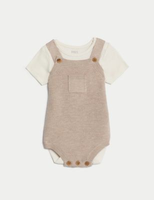 M&S 2pc Knitted Outfit (7lbs-1 Yrs) - 6-9 M - Sandstone, Sandstone