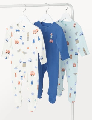 

M&S Collection 3er-Pack Schlafanzüge aus reiner Baumwolle mit Londonmuster (3 kg - 3 Jahre) - Multi, Multi
