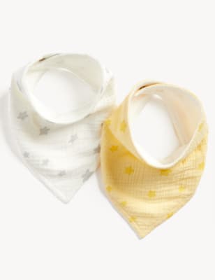 

Unisex,Boys,Girls M&S Collection 2pk Cotton Rich Stars Dribble Bibs - Yellow Mix, Yellow Mix