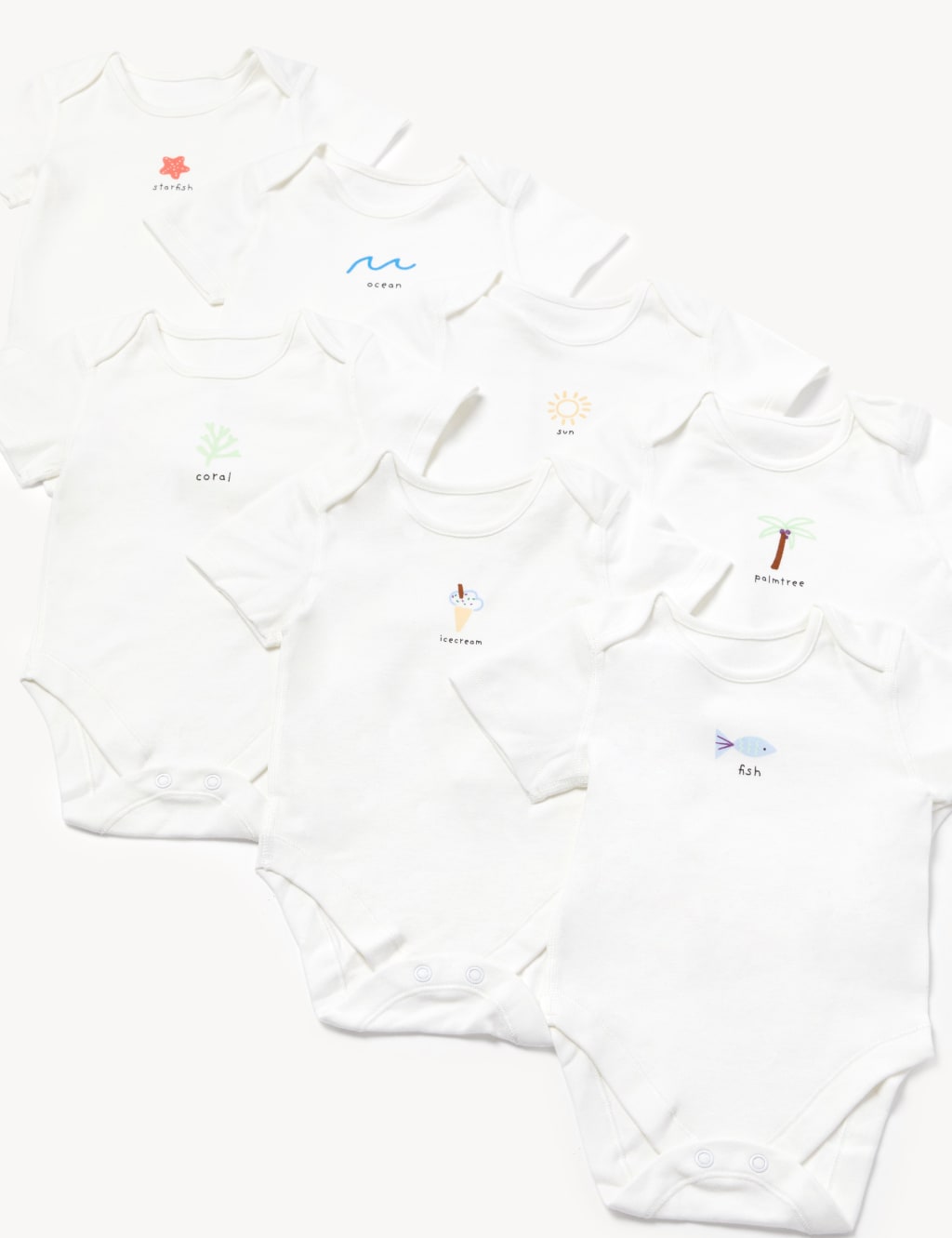 7pk Pure Cotton Printed Bodysuits (6½lbs - 3 Yrs) image 1