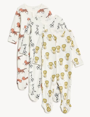

M&S Collection Pack de 3 pijamas para bebé 100% algodón con estampado de animales (0-3 años) - White Mix, White Mix