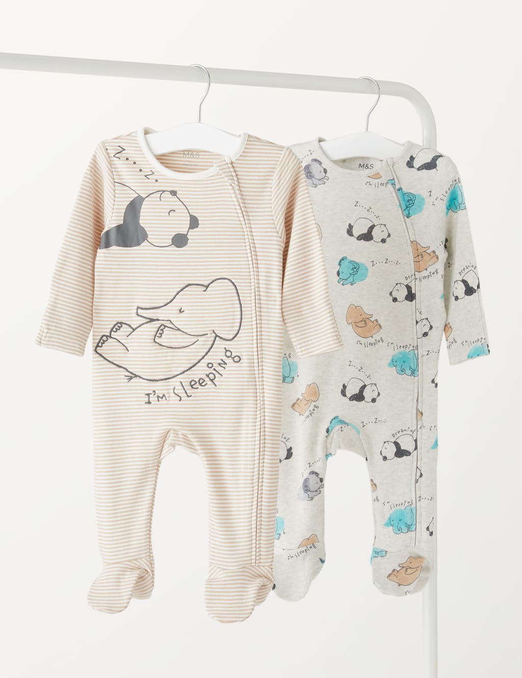 2pk Cotton Rich Animal Sleepsuits (5 lbs - 3 Yrs)