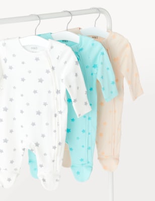 

M&S Collection 3er-Pack Schlafanzüge aus reiner Baumwolle mit Sternenmotiv (3 kg - 3 Jahre) - Multi, Multi