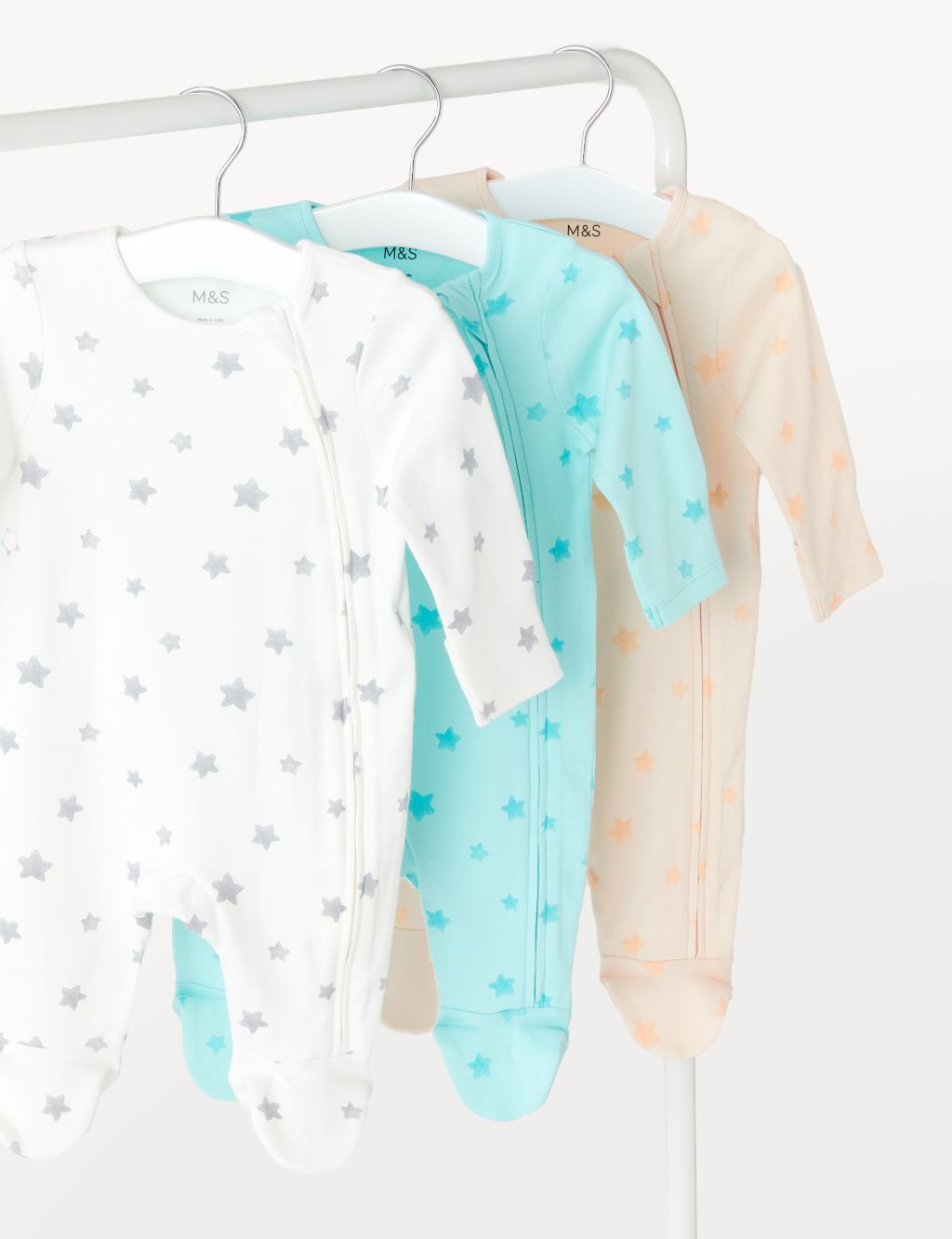 3pk Pure Cotton Star Print Sleepsuits (6½lbs - 3 Yrs) image 1