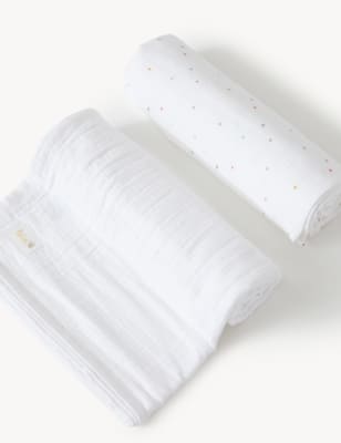 

Unisex,Boys,Girls M&S Collection 2pk Pure Cotton Large Muslins - Multi, Multi