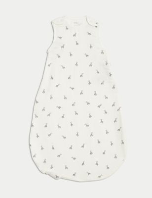M&S Pure Cotton Giraffe 0.5 Tog Sleeping Bag (0-3 Yrs) - 0-6 M - White Mix, White Mix