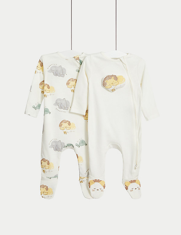 2pk Pure Cotton Lion Sleepsuits (0-3 Yrs) - CY