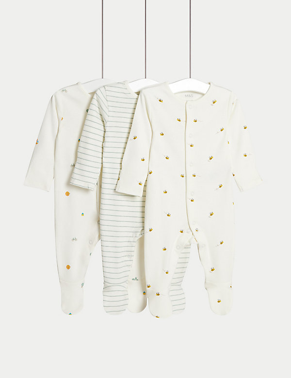 3pk Pure Cotton Printed Sleepsuits (0-36 Months) - CH