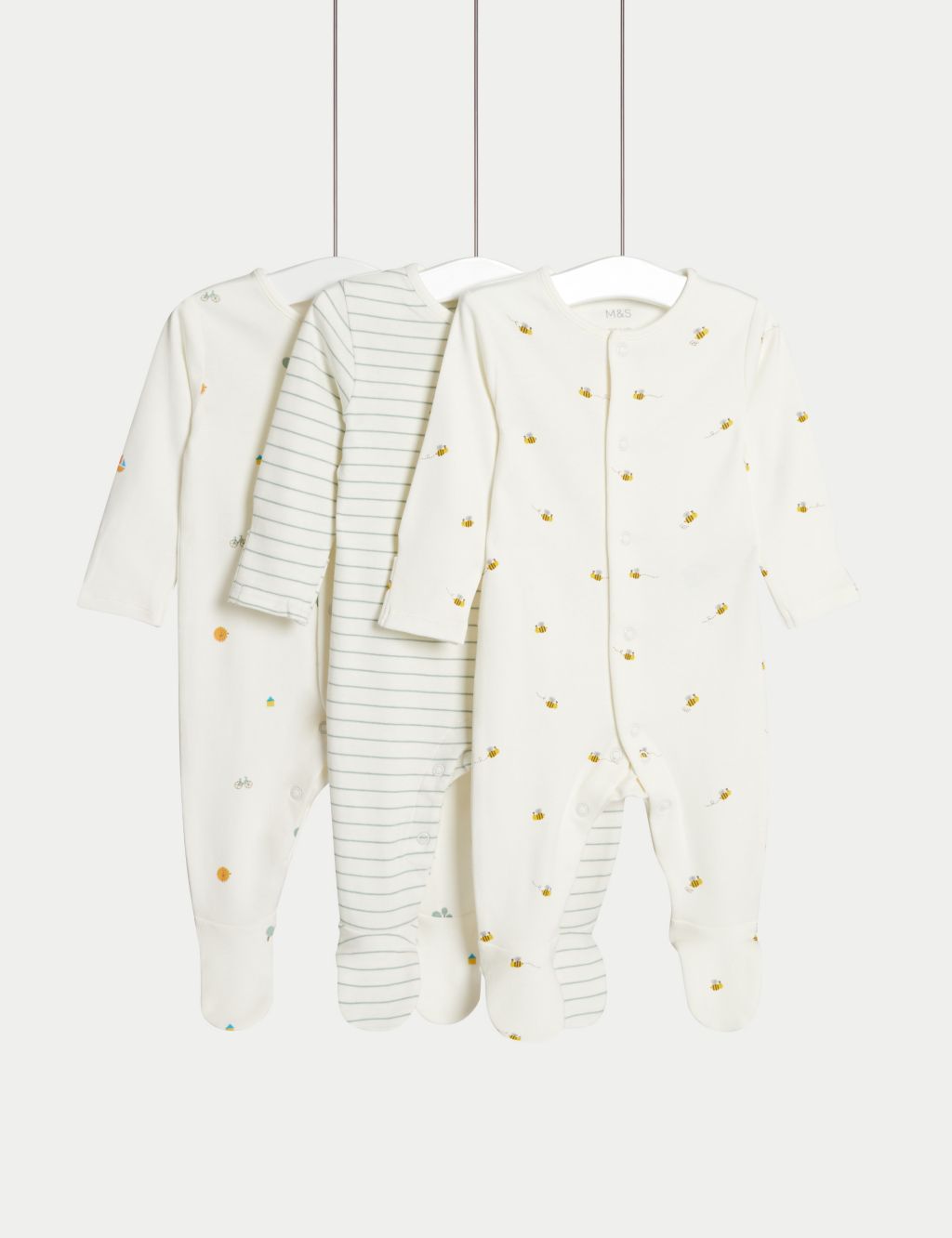 3pk Pure Cotton Printed Sleepsuits (6½lbs-3 Yrs)