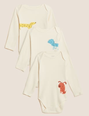 

M&S Collection 3er-Pack Bodys aus reiner Baumwolle mit Hundemuster (3 kg - 3 J.) - Cream Mix, Cream Mix
