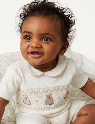

Unisex,Boys,Girls M&S Collection Smocked Embroidered Romper (0-1 Yrs) - White, White