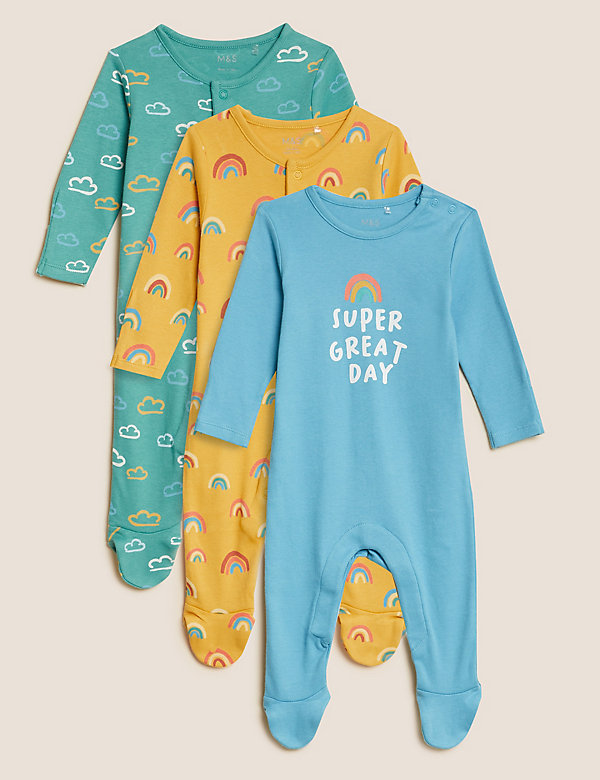 3pk Pure Cotton Patterned Sleepsuits (6½lbs - 3 Yrs) - QA