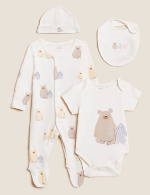 

Unisex,Boys,Girls M&S Collection 4pc Bear Print Starter Set (7lbs - 12 Mths) - Cream Mix, Cream Mix