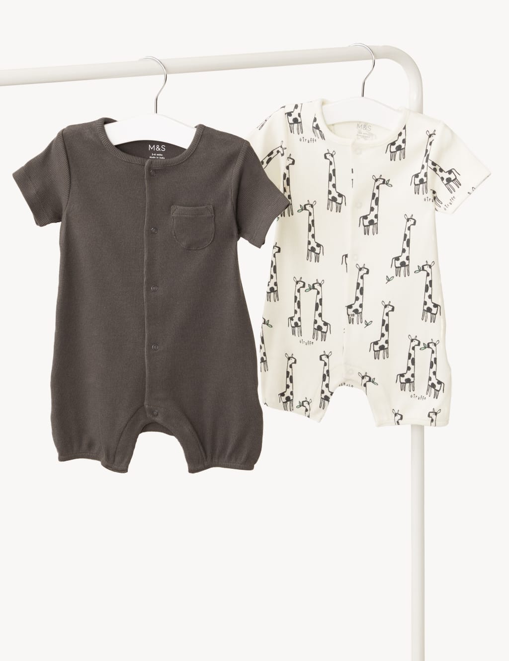 2pk Cotton Rich Plain & Animal Rompers (6½lbs-3 Yrs) image 1