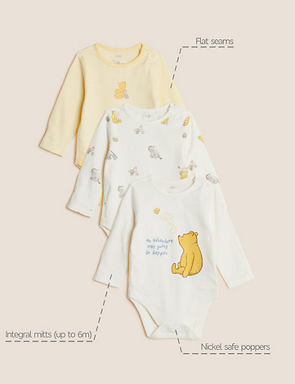 3pk Pure Cotton Winnie the Pooh™ Bodysuits (0-3 Yrs)