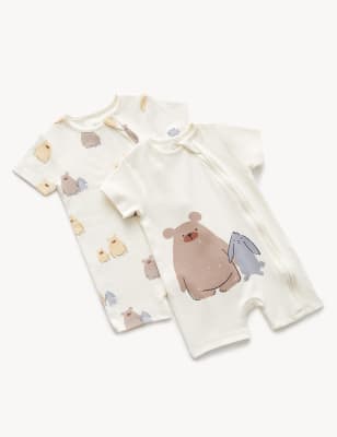 

M&S Collection Pack de 2 peleles de algodón con diseño de animales (61/2 lbs-3 años) - Ivory Mix, Ivory Mix