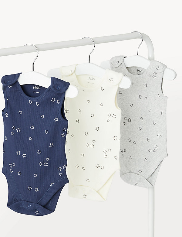 3pk Cotton Rich Star Print Bodysuits (0-3 Yrs) - HU