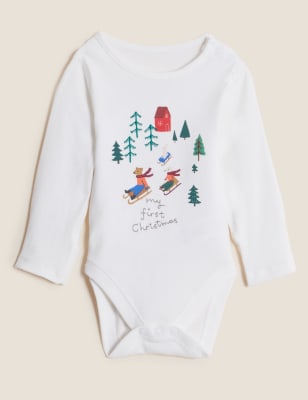

M&S Collection Body aus reiner Baumwolle mit weihnachtlichem Muster (0-3,2 kg) - Ivory Mix, Ivory Mix