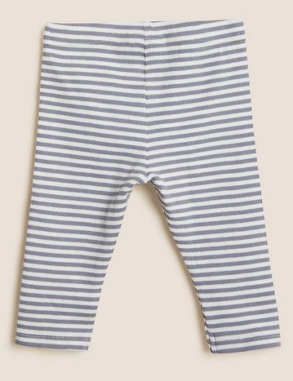 Cotton Rich Striped Ribbed Leggings